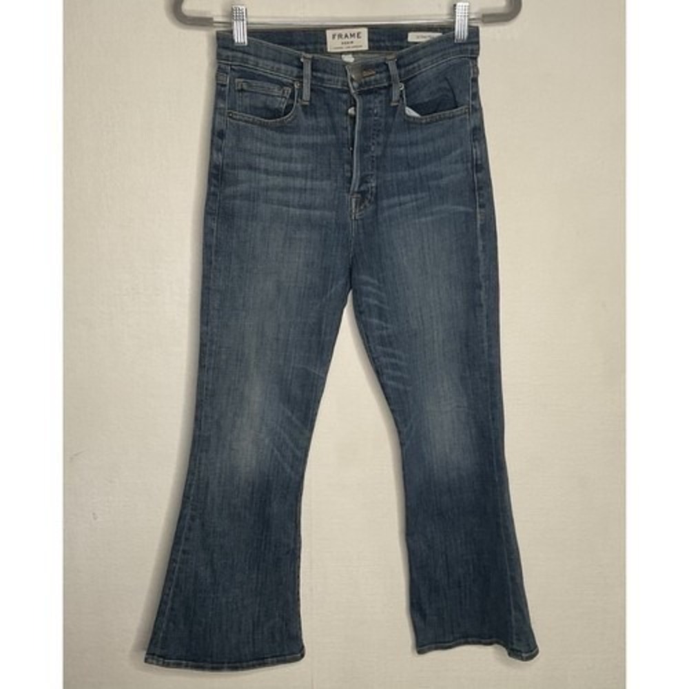 Frame Le Crop Flare Blue Super High Denim Jeans Women 26(Worn 1X) USA